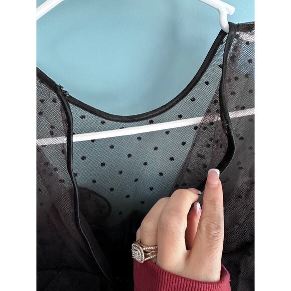 1960s Black Silk Wiggle Dress w/ Swiss Dot Sheer Panel - Picture 7 of 8